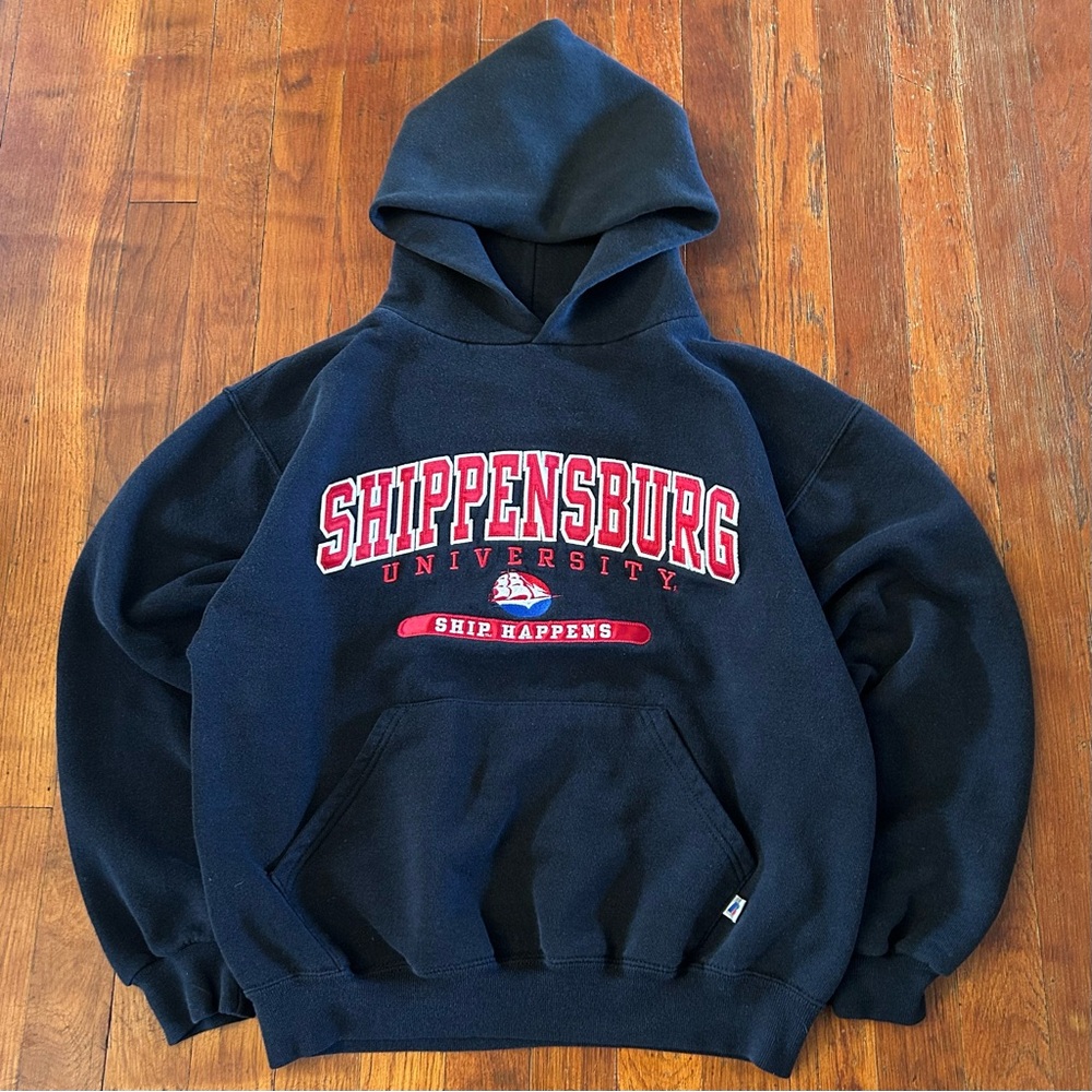Vintage Shippensburg University Russell Athletic Black Red Hoodie Sweatshirt S